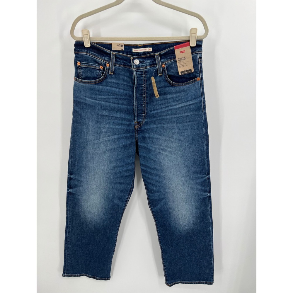 Levis Ribcage Straight Ankle Jeans 32x27 Medium Wash High‎ Rise Button Fly NWT